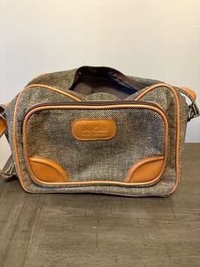 Pierre Cardin Brown Tweed Toiletry Dopp Kit with Tan Trim